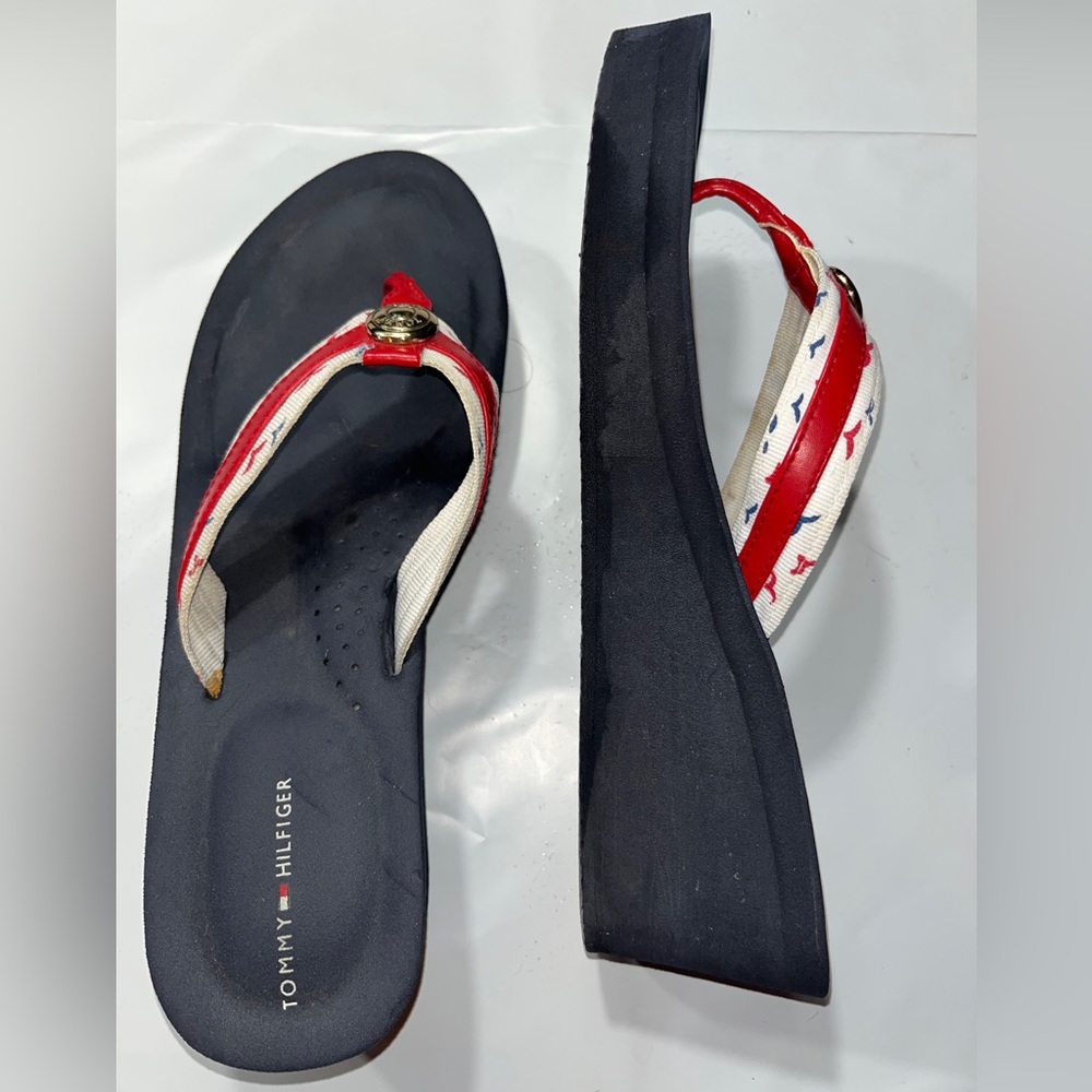 Tommy Hilfiger Platform Y2K-Wedge Flip Flop Sandal Navy/Red/White Women 10 10.5